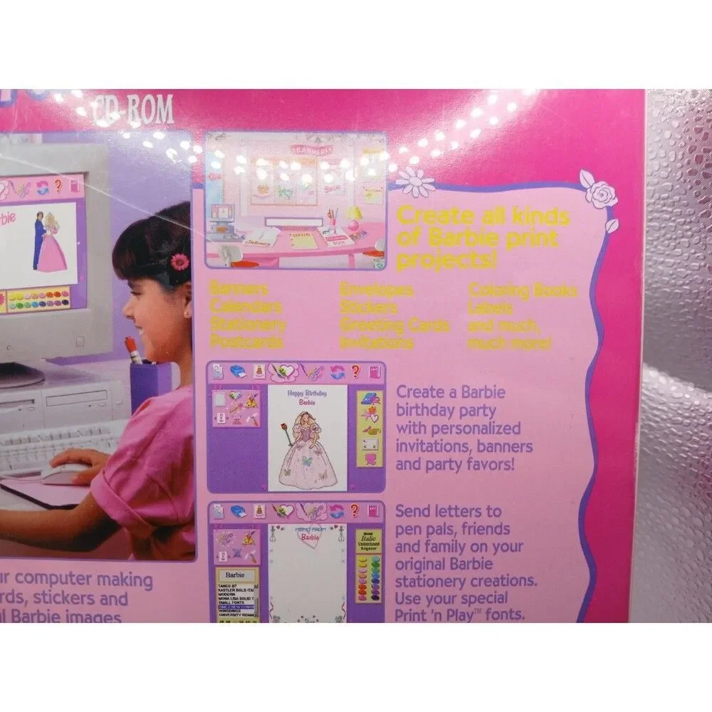 Mattel Barbie PRINT N' PLAY CD-ROM (1996) Sealed BIG Box PC Avery Computer Game